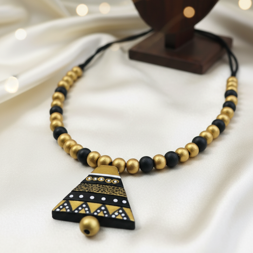 Terracotta Jewelry Necklace Set for Women – Handcrafted Clay Necklace with Earrings