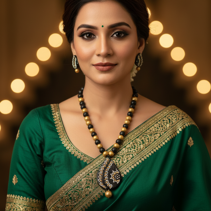 Terracotta Jewelry Necklace Set for Women – Handcrafted Clay Necklace with Earrings